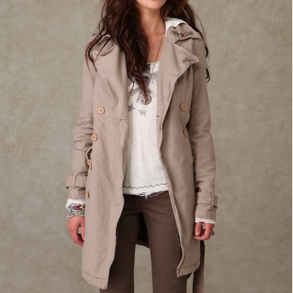 ❌Free People Flannel Lined Herringbone Trench Coat - Picture 2 of 8